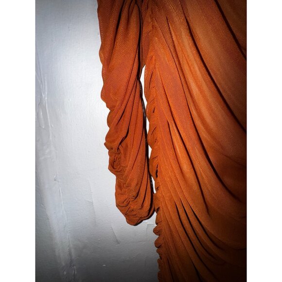 Fashion Nova Rust‎ Ruched Off-Shoulder Midi Dress XL Sexy Stretch Bodycon Date - Picture 4 of 9